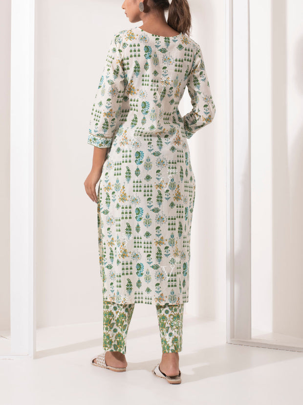 Green Printed Cotton Suit Set