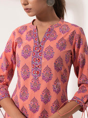 Coral Pink Cotton Printed Suit Set