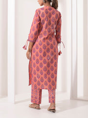 Coral Pink Cotton Printed Suit Set