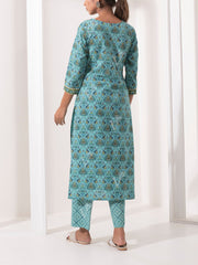 Ocean Blue Printed Cotton Suit Set