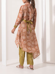 Brown Printed Silk Pant Set