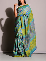 Grey And Green Highlighted Saree