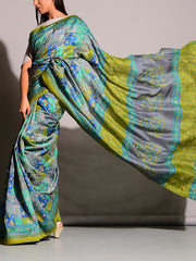 Grey And Green Highlighted Saree