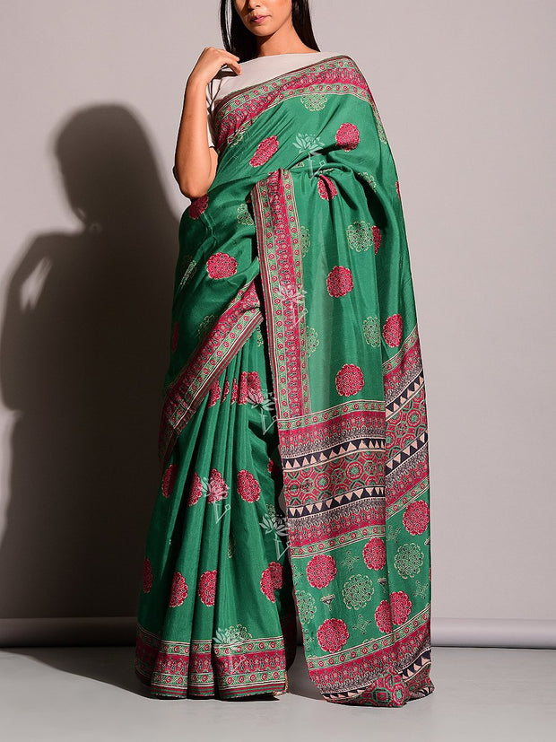 Green Printed Saree