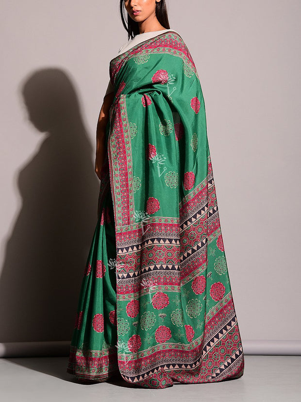 Green Printed Saree