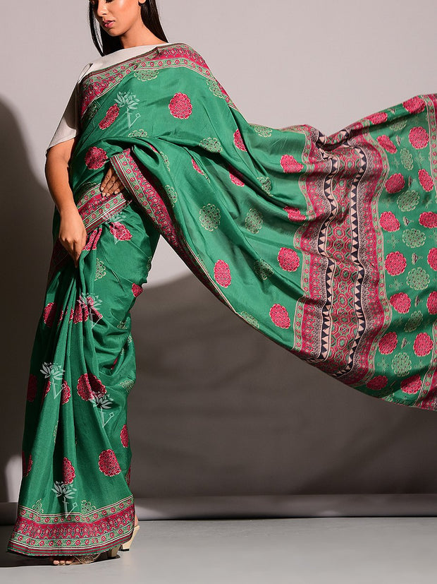 Green Printed Saree