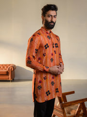 Floral Orange  Ganganagry Kurta For Men