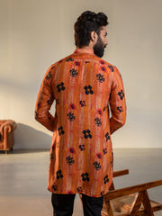 Floral Orange  Ganganagry Kurta For Men