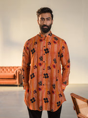 Floral Orange  Ganganagry Kurta For Men