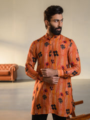 Floral Orange  Ganganagry Kurta For Men