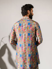 Floral Steel Grey  Ganganagry Kurta For Men