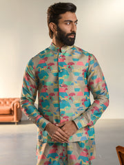 Juego  Horse Grey  Kurta Jacket Set For Men