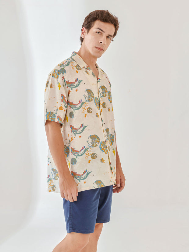 Barbus White Oversize Hawaiian Collar Shirt