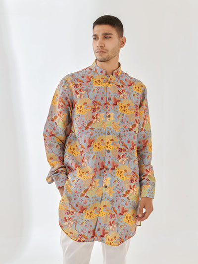 Cheetah Fairy Blue Full Button Kurta