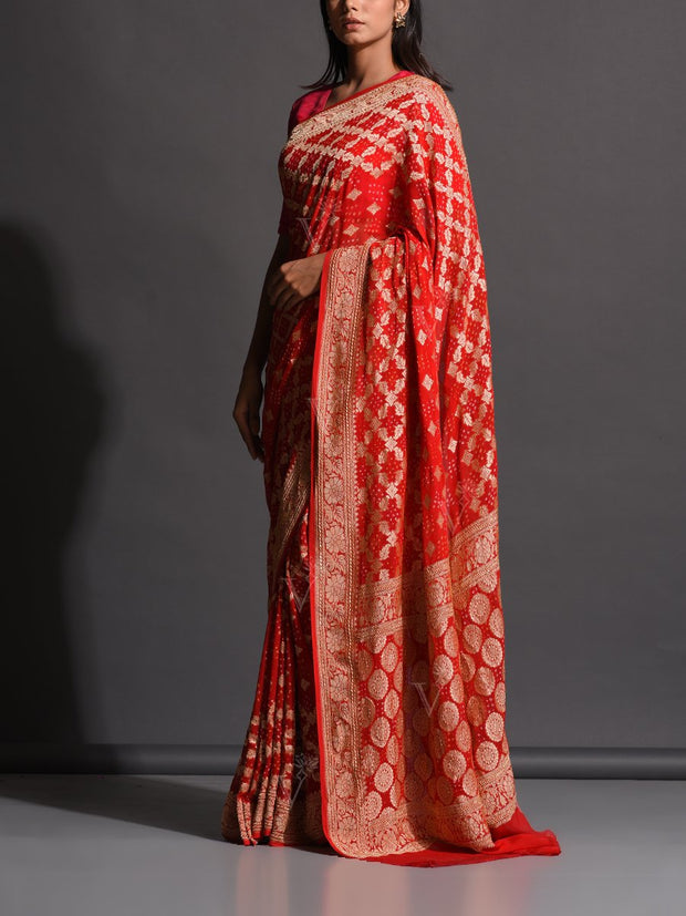 Red Georgette Zari Saree