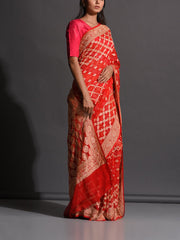 Red Georgette Zari Saree