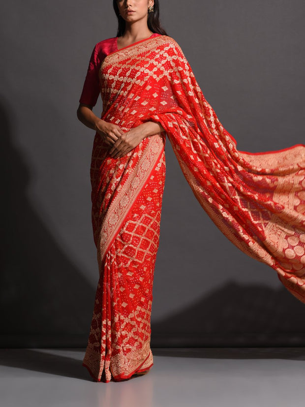 Red Georgette Zari Saree