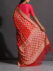 Red Georgette Zari Saree