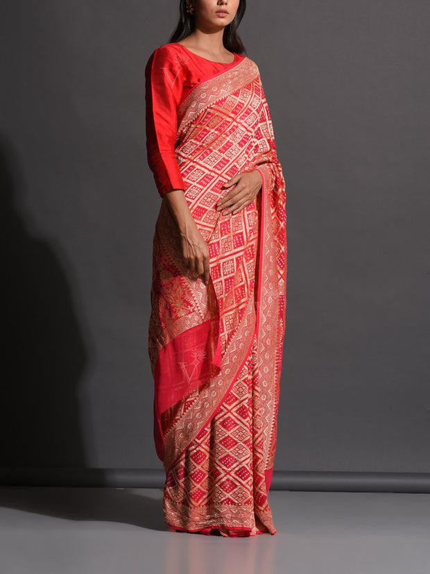 Red Georgette Zari Saree