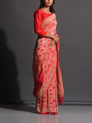 Red Georgette Zari Saree