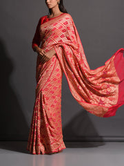 Red Georgette Zari Saree