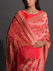 Red Georgette Zari Saree