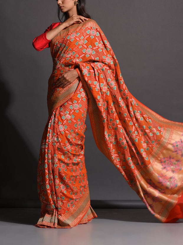 Tangerine Georgette Zari Saree