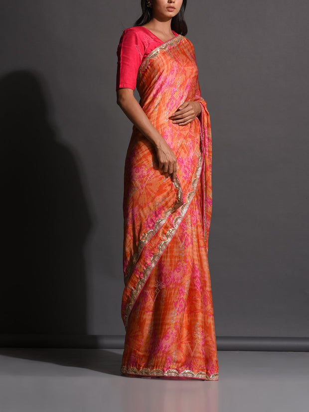 Tangerine Organza Printed Saree