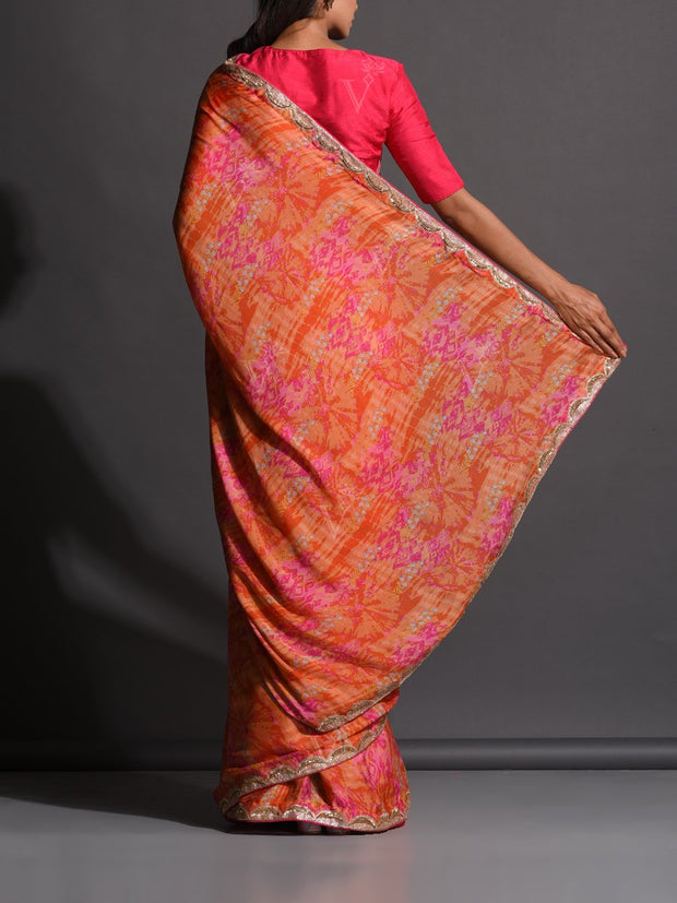 Tangerine Organza Printed Saree