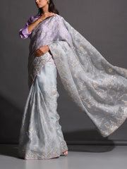 Sea Blue Organza Embellished Saree