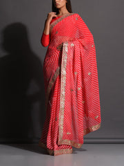 Red Georgette Leheriya Gota Patti Saree