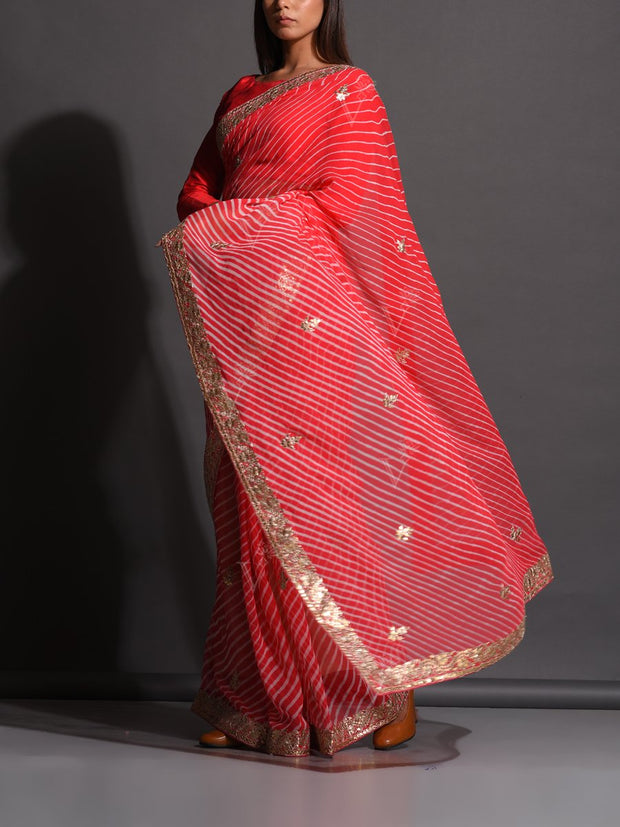 Red Georgette Leheriya Gota Patti Saree