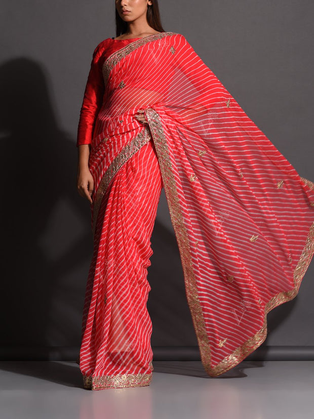 Red Georgette Leheriya Gota Patti Saree