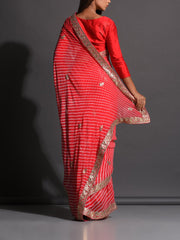 Red Georgette Leheriya Gota Patti Saree