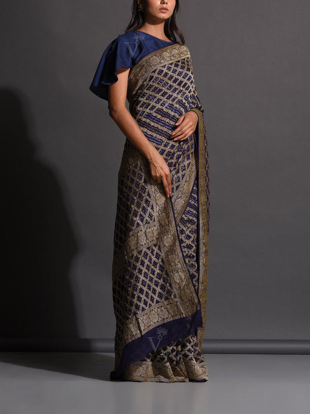 Mid Night Blue Georgette Zari Saree