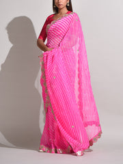 Pink Georgette Leheriya Saree