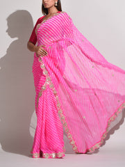 Pink Georgette Leheriya Saree