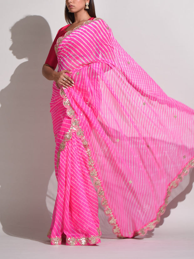 Pink Georgette Leheriya Saree