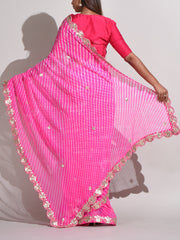 Pink Georgette Leheriya Saree