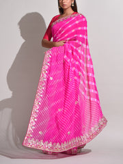 Pink Georgette Leheriya Saree