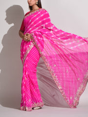 Pink Georgette Leheriya Saree