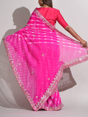 Pink Georgette Leheriya Saree