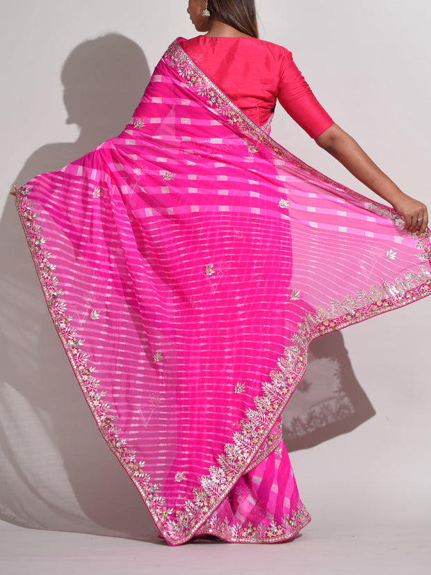 Pink Georgette Leheriya Saree