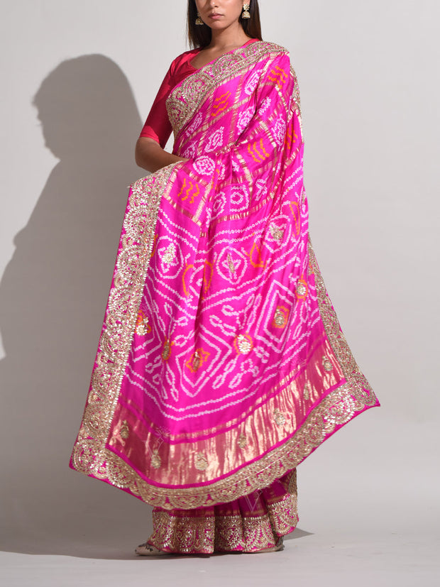 Rani Pink Silk Bandhani Saree