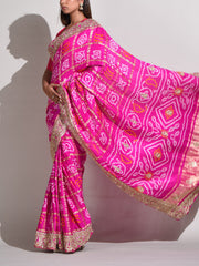 Rani Pink Silk Bandhani Saree