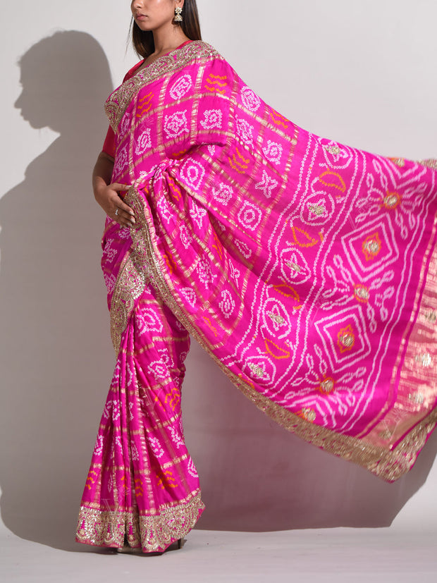 Rani Pink Silk Bandhani Saree