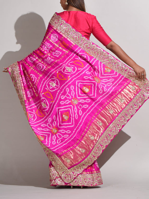 Rani Pink Silk Bandhani Saree