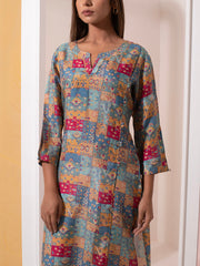 Grey Printed Vasansi Silk Kurta