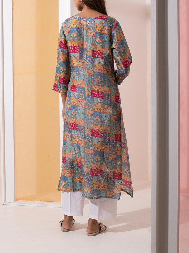 Grey Printed Vasansi Silk Kurta