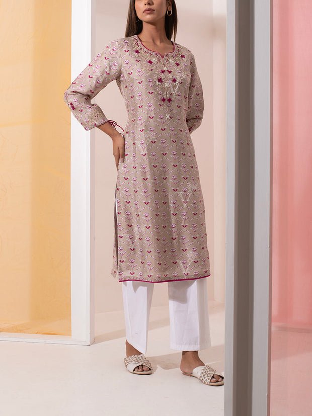 Ivory Floral Vasansi Silk Kurta